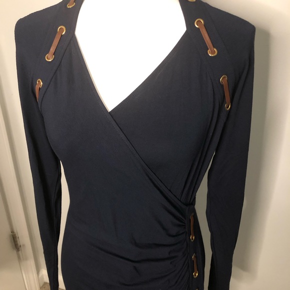 Stylish Navy Dress with Gold Details - Picture 2 of 9